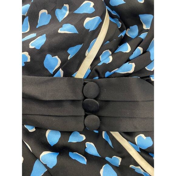 MARC JACOBS Black Blue Hearts 100% Silk Faux Wrap Mini Dress Size 10 A000415 - Picture 13 of 13